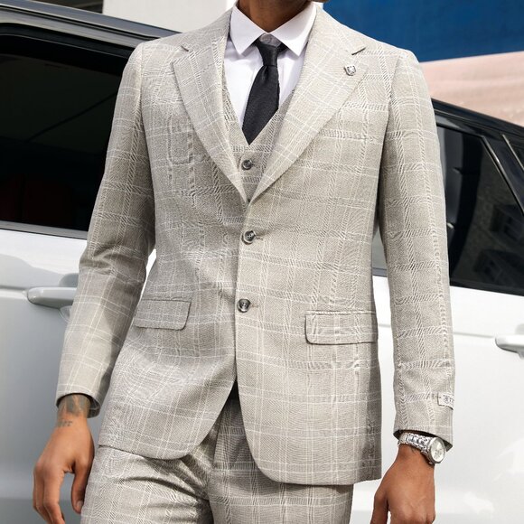 Light Grey Glen Check 3 Piece Stacy Adams Men's Suit - Picture 4 of 5